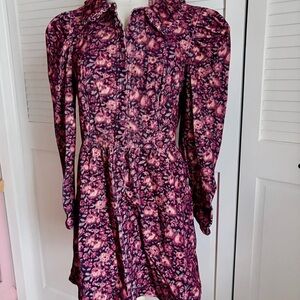 LoveShackFancy Mix of Burgundy/pink Floral Long-Sleeve Dress